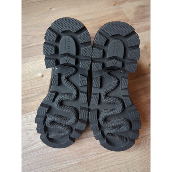 Gucci Trip Signature Logo Leather Chelsea Combat Ankle Heeled Boots Womens 38 - Picture 15 of 16